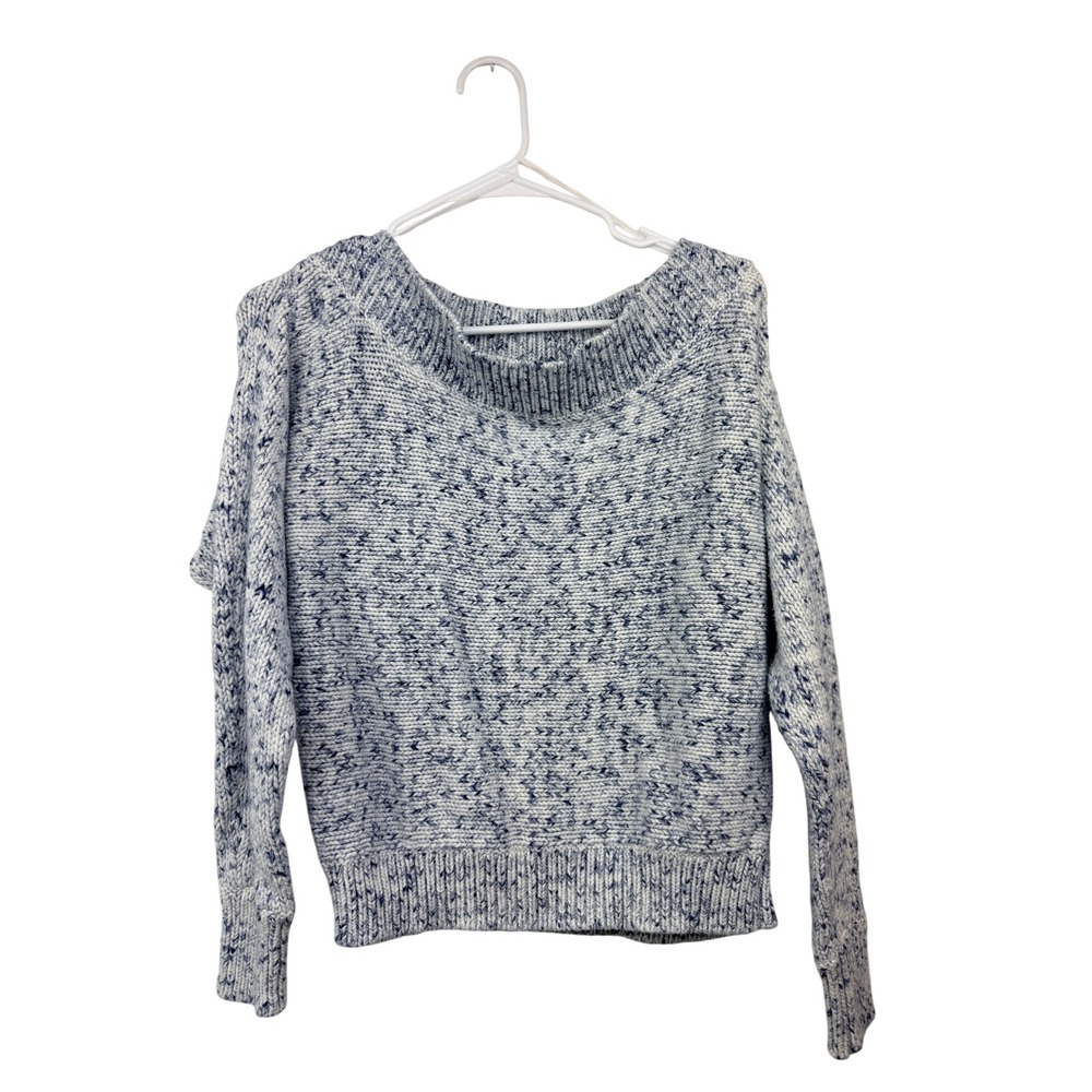 GAP Marled Blue White Chunky Knit Boat Neck Sweater XS Slouchy Pullover